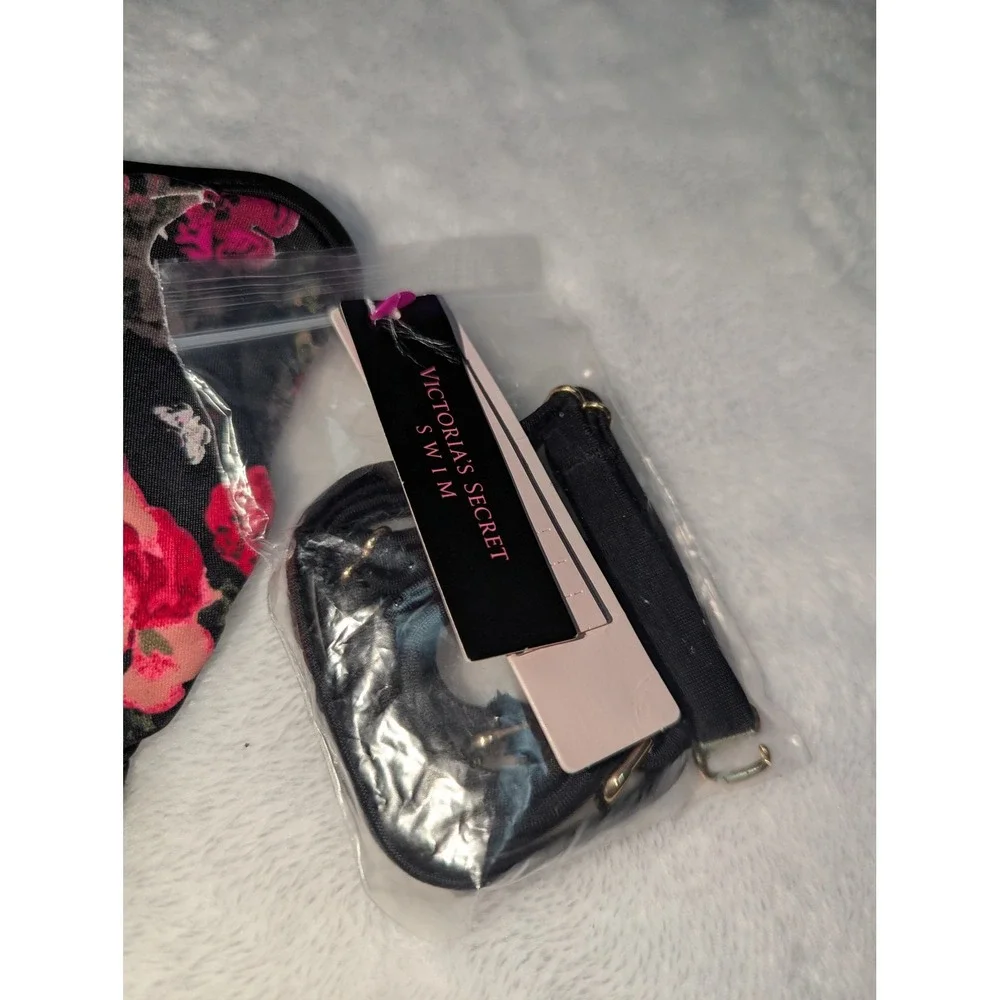 Victoria's Secret Swim Floral Bandeau Bikini Top Logo Band Black Multi M NWT‎